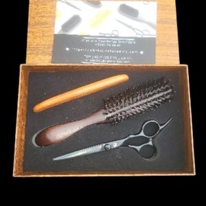 Premium Grooming Set with Wooden Brush and Scissors